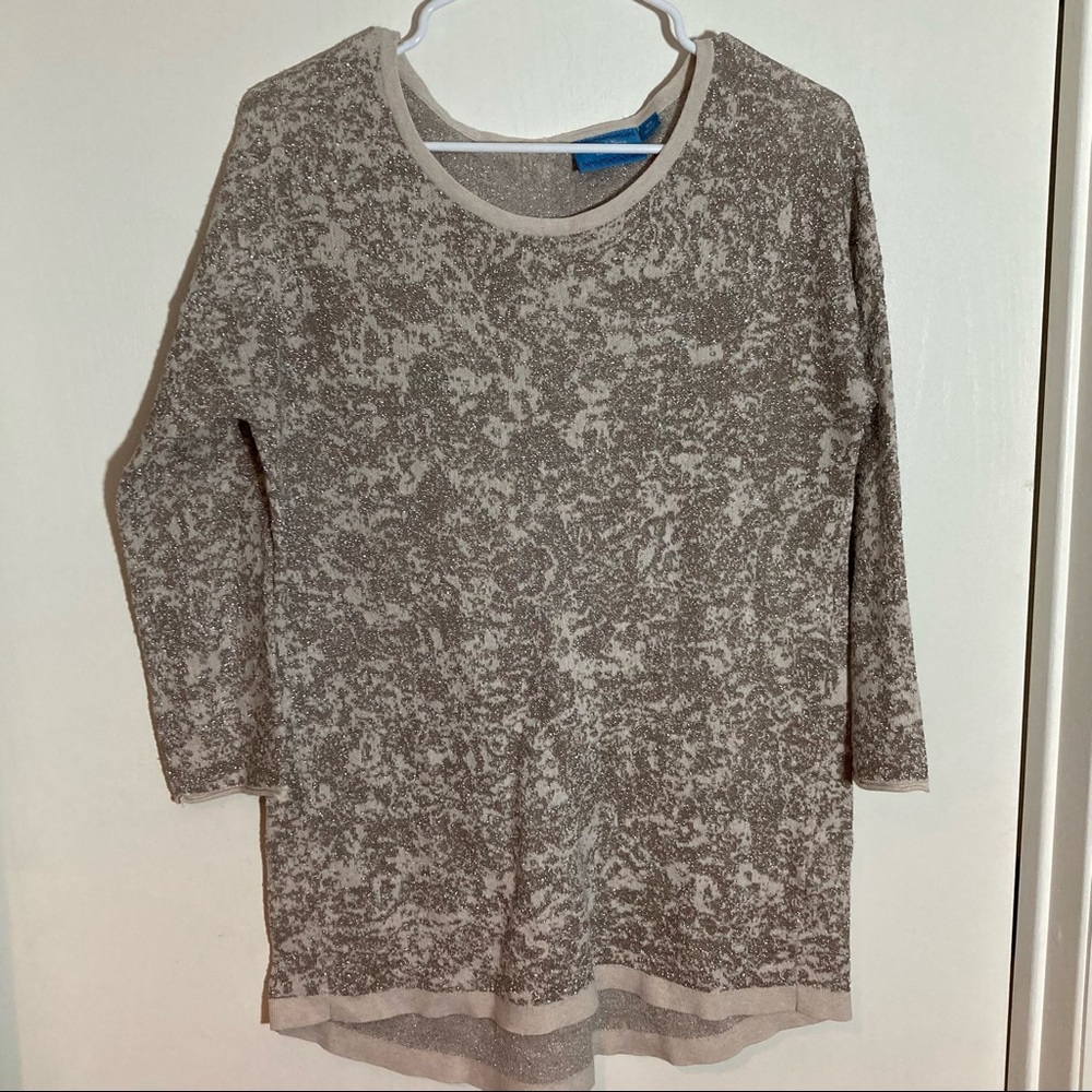 Simply Vera Vera Wang Womens XS Metallic Knit Sweater Silver Champagne